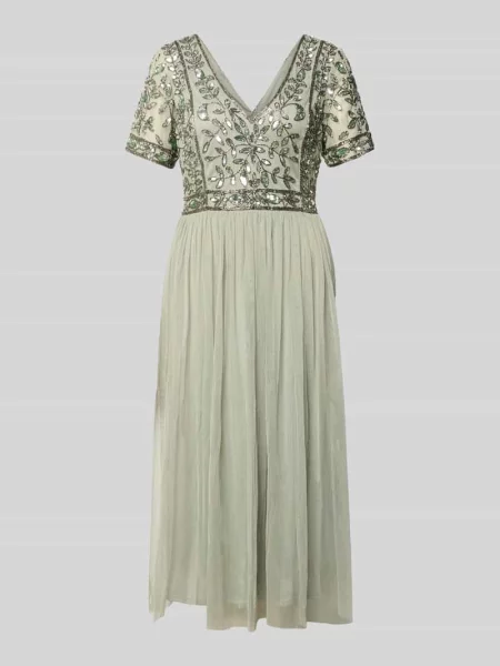 Sukienka do kolan z kwiatowym cekinowym obszyciem Lace & Beads