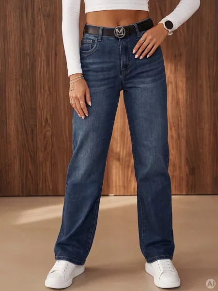 Jeansy loose fit z paskiem Dstreet niebieskie