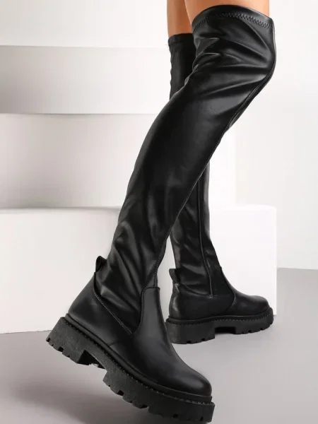 Cizme peste genunchi cu talpă groasă Dolce negre