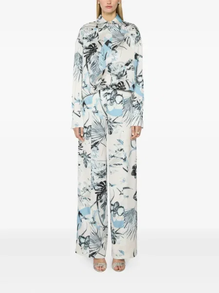Pantaloni Genny cu model floral cu imagine albastru