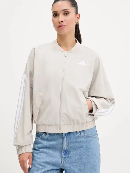 Adidas kurtka Essentials beżowy przejściowa oversize biała