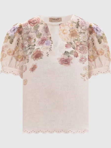 Блуза з льону в квітковий принт Twinset бежева