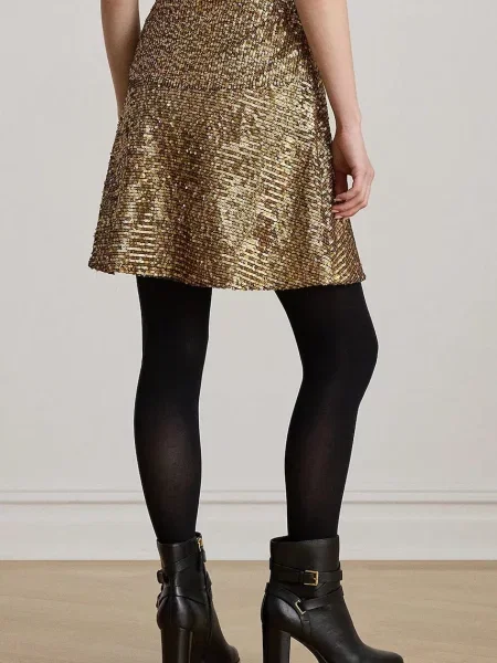 Sukně Lauren Ralph Lauren mini áčková zlatá