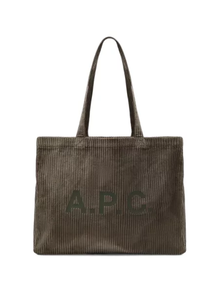Geantă shopper A.p.c. de catifea cord cu imagine maro