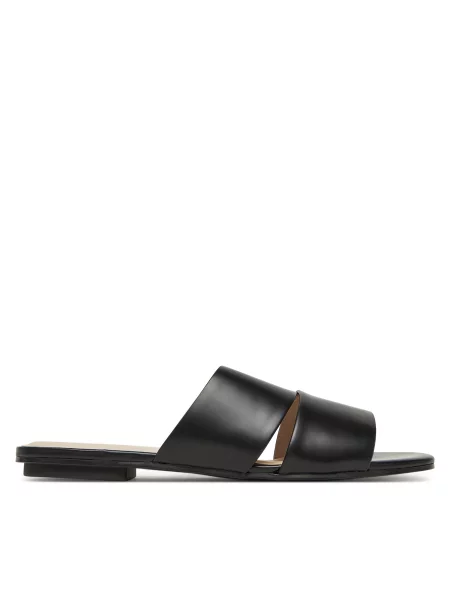 Natikači Calvin Klein Flat Slide Lth 2 Straps črna