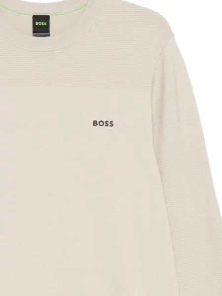 Pulover Boss cu decolteu rotund cu nervuri