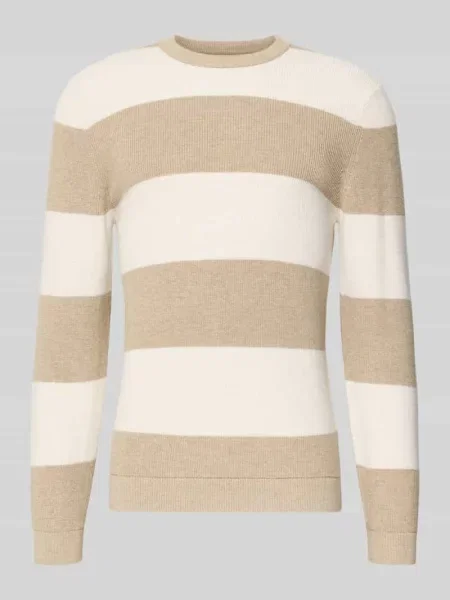 Sweter z dzianiny ze wzorem w i okrągłym dekoltem Mcneal brązowy