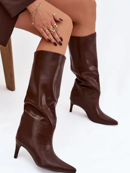 Škornji Boto z visoko peto rjava
