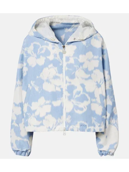 Jakna s kapuco Moncler s cvetličnim vzorcem s kapuco modra