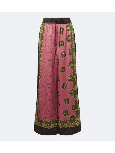 Pantaloni palazzo Alemais de mătase cu imagine