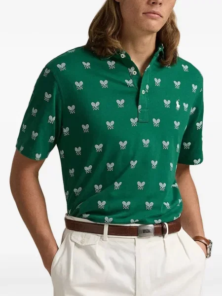 Tricou polo Polo Ralph Lauren cu autograf cu decolteu în V roșu