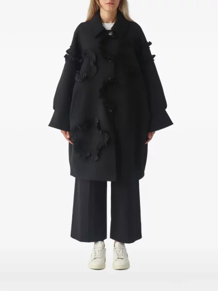 Palton Meimeij cu model floral cu volane negru