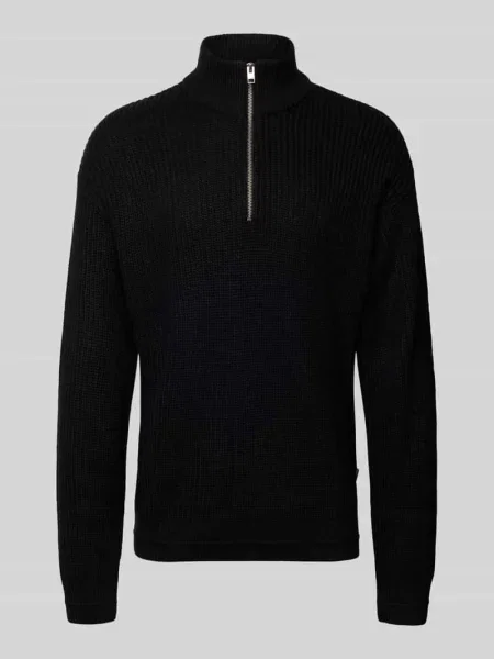 Sweter z dzianiny z zamkiem błyskawicznym model ‘KAITO’ Jack & Jones czarny