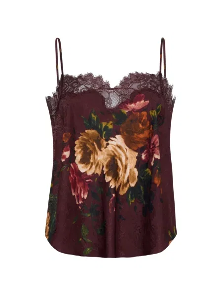 Top Cara Cara cu model floral cu imagine din dantelă roșu