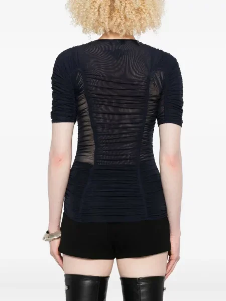 Top Mugler plasă scurt albastru