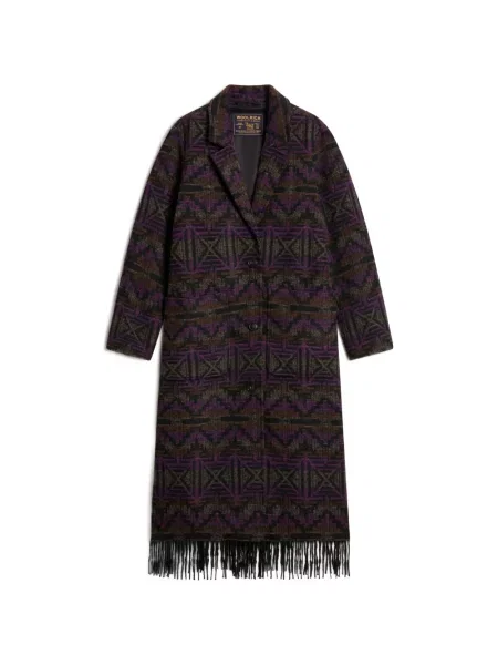 Palton Woolrich cu franjuri cu imprimeu geometric violet