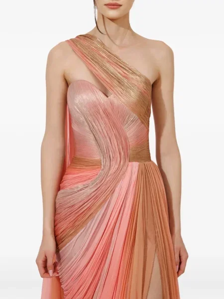 Rochie maxi Iris Serban cu un umăr gol roz