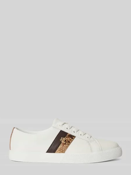Sneakersy z naturalnej skóry z detalem z logo Lauren Ralph Lauren białe