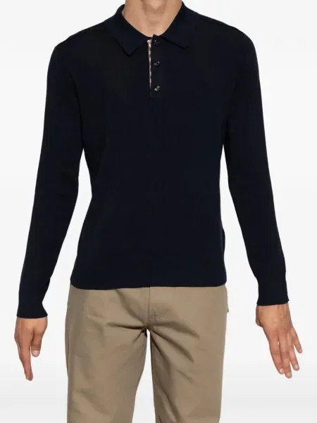 Tricou polo Burberry de lână albastru