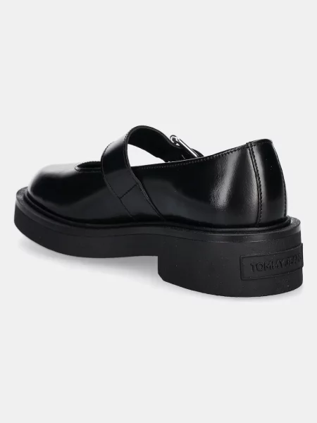 Tommy Jeans pantofi de piele TJW MARY JANE SHOE femei cu plat negru