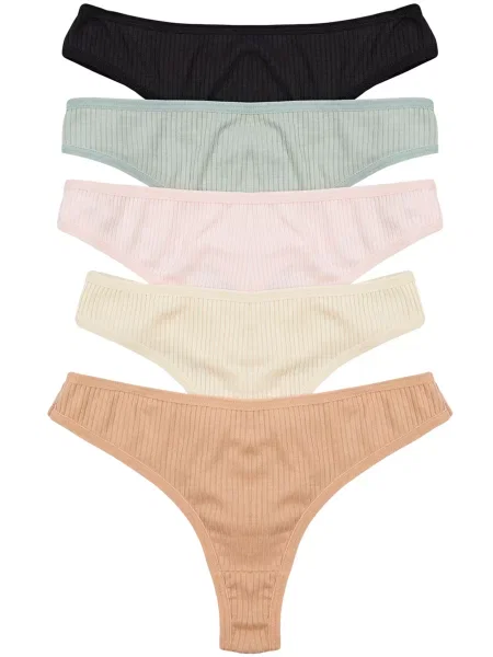 Trendyol Tanga crem / maro cămilă / verde pastel / rosé negru