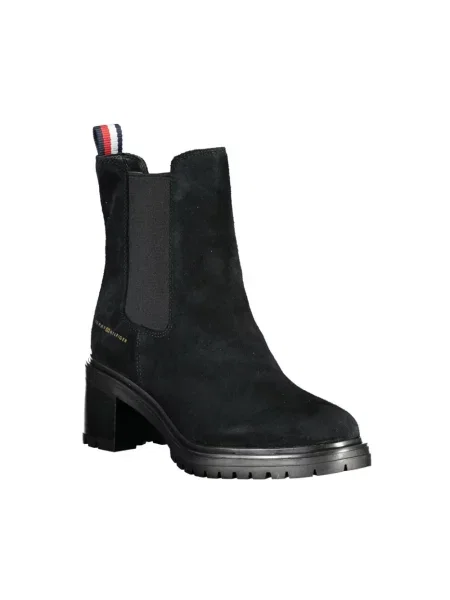 Sztyblety Tommy Hilfiger skórzane eleganckie na średnim obcasie czarne