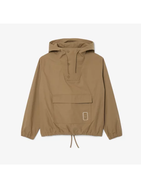 Lacoste Wodoodporna Kurtka Canvas Z Półsuwakiem Z Naszywką brązowa