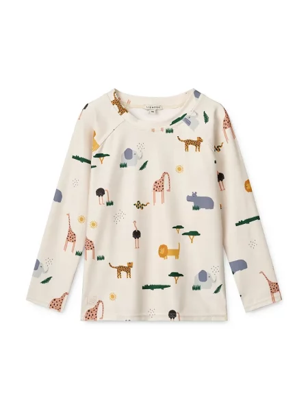 Liewood Plavecké tričko s dlouhým rukávem Noah Printed Longsleeve Swim Tee béžové
