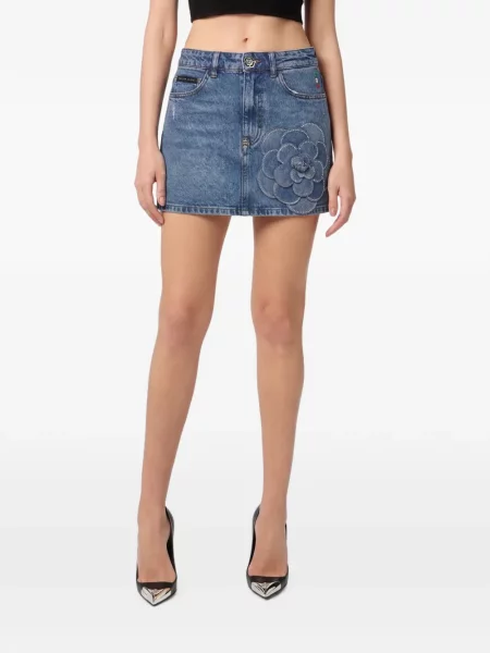 Fustă din denim Philipp Plein albastru
