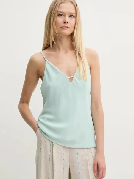 Блуза Guess CAROLINE тюркоазено с изчистен дизайн