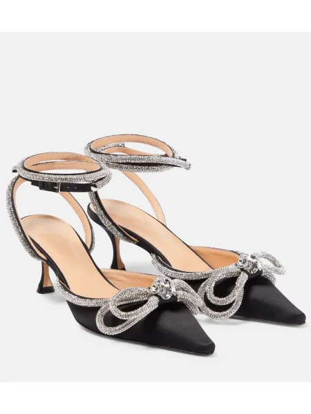 Pantofi cu toc Mach & Mach cu funde din satin negru
