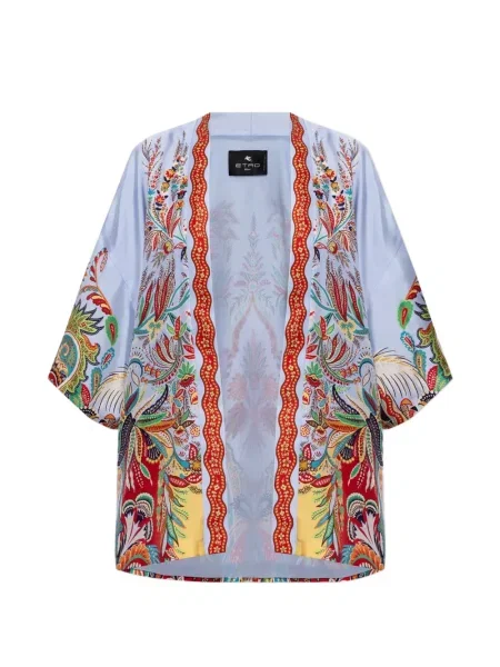 Top Etro de mătase cu imagine cu model paisley albastru