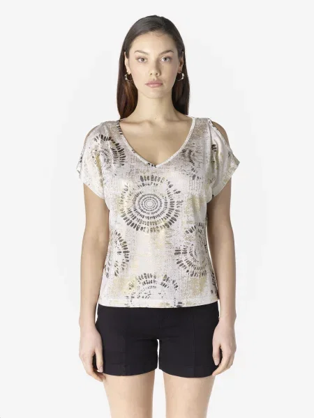 KOROSHI Tricou auriu / argintiu alb