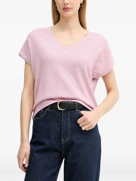 Tricou Benetton tricotate cu decolteu în V roz