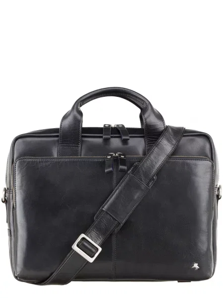 Кожаная сумка для ноутбука Visconti черная