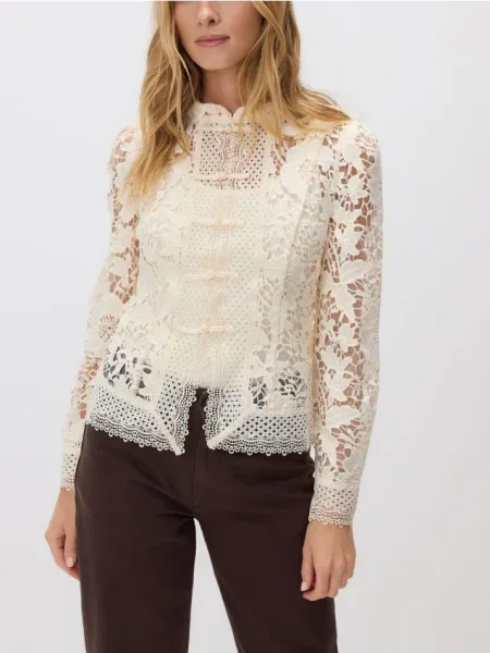 Reserved Мереживна блузка кремовий 