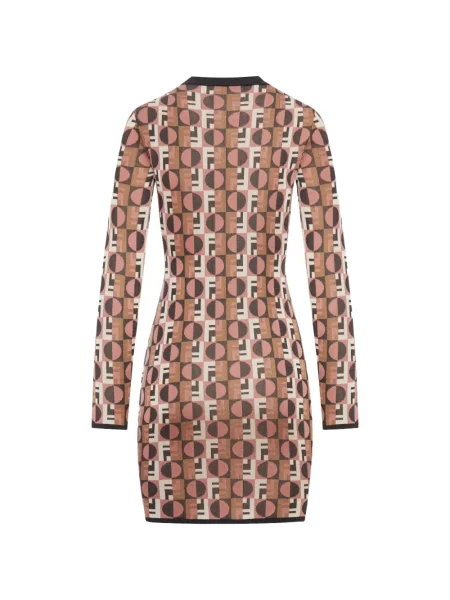 Lung rochie mini Fendi cu imagine cu imprimeu geometric maro