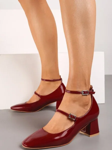 Cizme din imitație de piele lăcuită cu și barete cu cataramă Uravia bordo