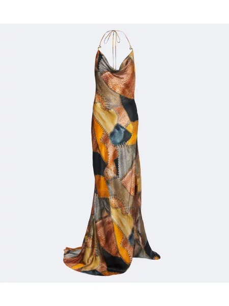 Rochie maxi Roberto Cavalli din satin cu imagine drapată