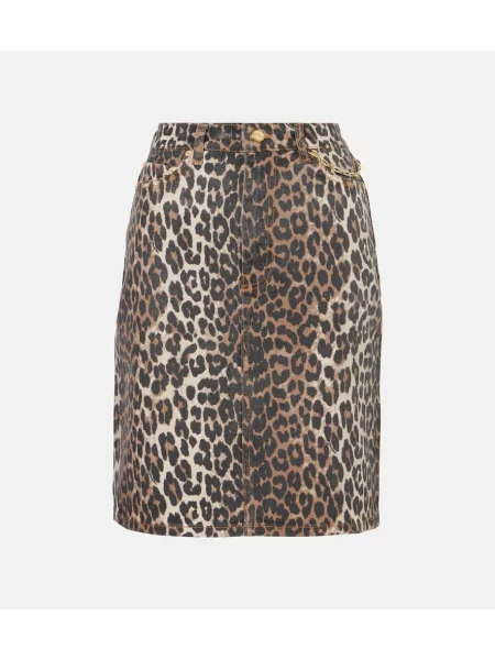 Fustă din denim Ganni cu imagine cu model leopard maro