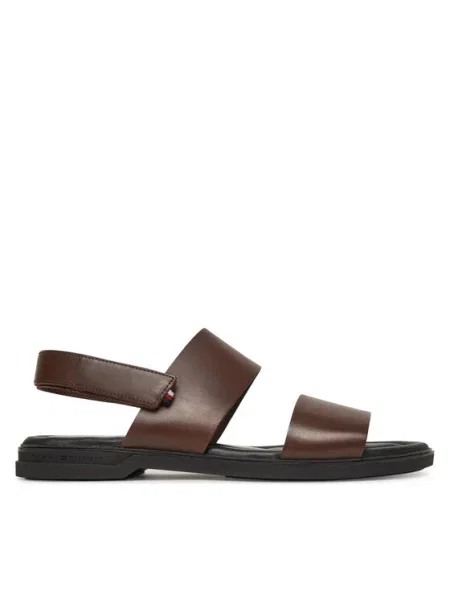 Кожени сандали Tommy Hilfiger PREMIUM HILFIGER STRAPPY LH SAND кафяво