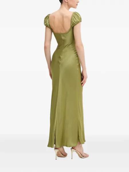 Rochie maxi Bardot din dantelă verde