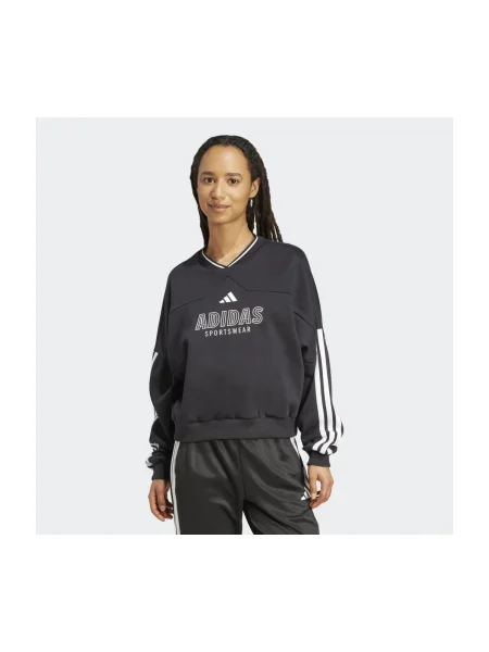Pulóver adidas W Tiro Cut 3 Stripes Fleece Sweatshirt Black/ White S fekete