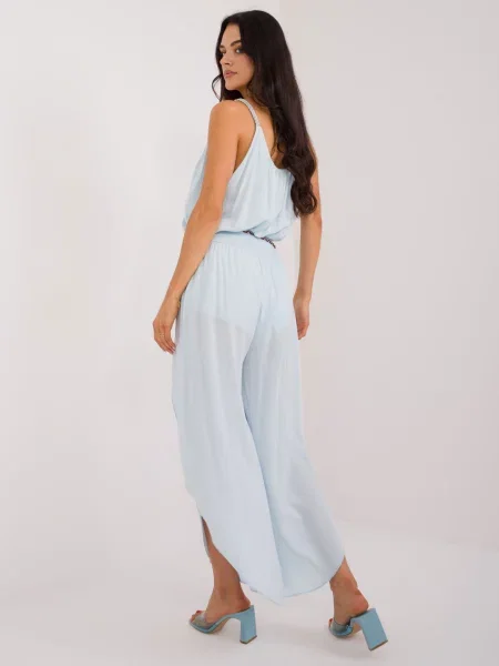 Pantaloni Fashionhunters cu crăpătură albastru