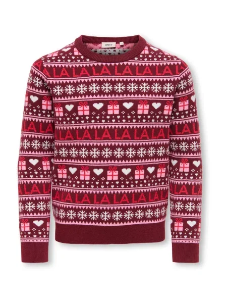 ONLY GIRLS Pulover KOGXMAS PRESENT roz / roșu rodie / roșu carmin alb
