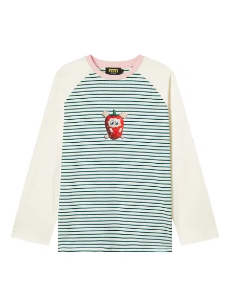 Mały top Mini Cream w paski z nadrukiem