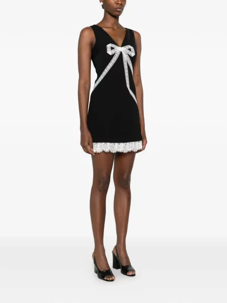 Rochie mini Self-portrait cu funde din dantelă negru