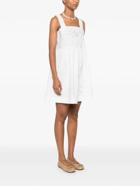 Rochie mini Maje cu broderie evazată alb