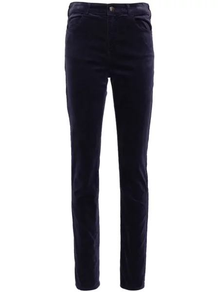Pantaloni Emporio Armani cu talie înaltă de catifea cord violet