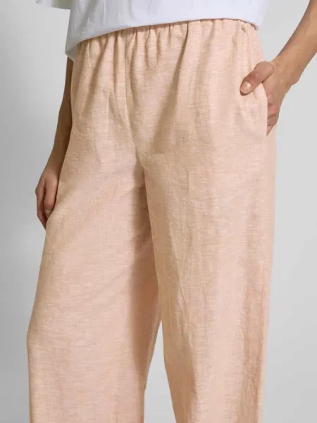 Armani Exchange spodnie lniane szerokie high waist beżowy
